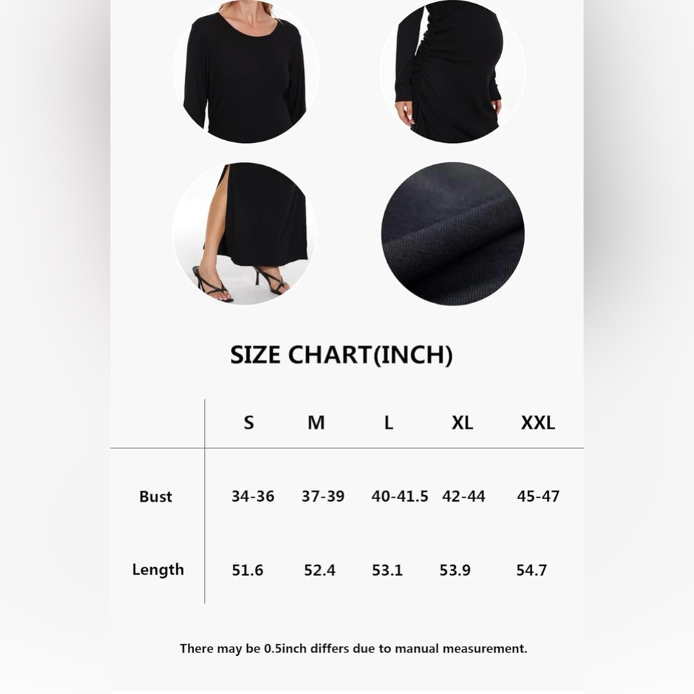 Smallshow Women's Split Maternity Dress Long Sleeve Ruched Pregnancy Clothes - Picture 2 of 5